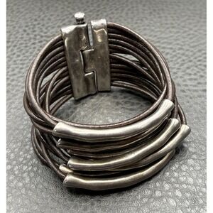 UNO de 50 Multi-Strand Wide Chunky Leather Bracelet Silver Tone
